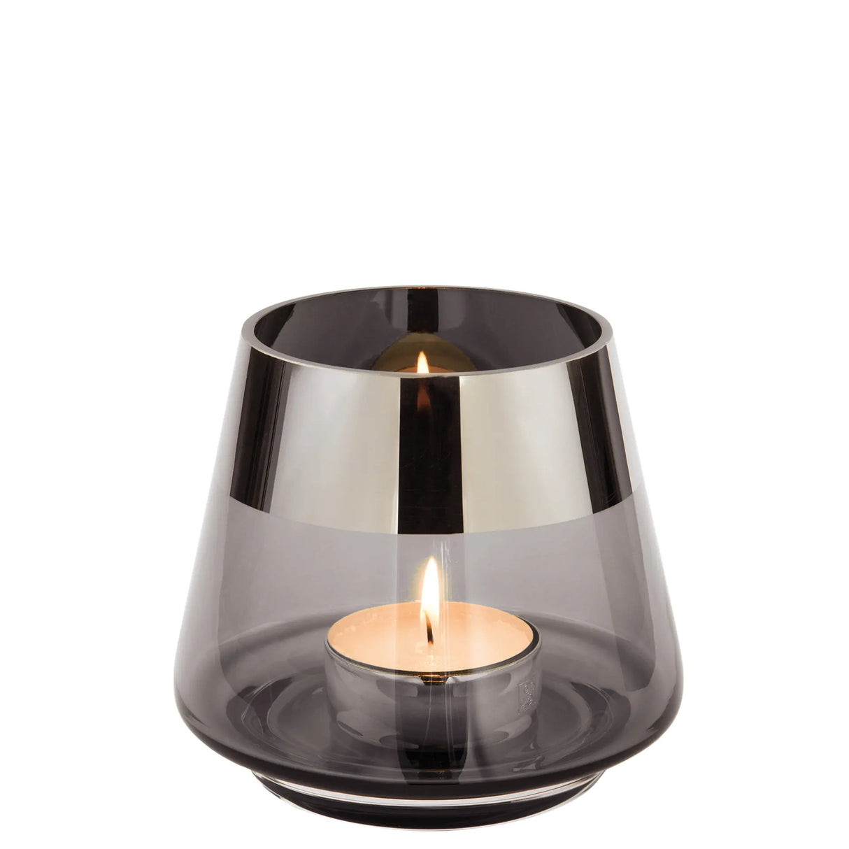 Teelichthalter – Mundgeblasenes Glas, Silberfarbener Rand, Stimmungsvolles Design - Jona | Fink Living