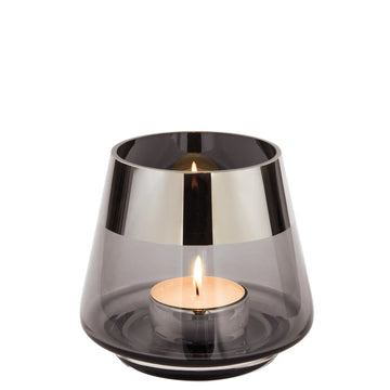 Teelichthalter – Mundgeblasenes Glas, Silberfarbener Rand, Stimmungsvolles Design - Jona | Fink Living