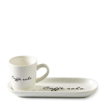 Tassen - und Untertassen - Set aus Porzellan mit Text, 85 ml, 1 Stück – Caffè Solo 2 - teilig | Rivièra Maison - Esszett Luxury | Stilvolles Wohnen mit Charakter