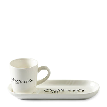 Tassen - und Untertassen - Set aus Porzellan mit Text, 85 ml, 1 Stück – Caffè Solo 2 - teilig | Rivièra Maison - Esszett Luxury | Stilvolles Wohnen mit Charakter