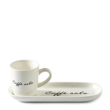 Tassen - und Untertassen - Set aus Porzellan mit Text, 85 ml, 1 Stück – Caffè Solo 2 - teilig | Rivièra Maison - Esszett Luxury | Stilvolles Wohnen mit Charakter