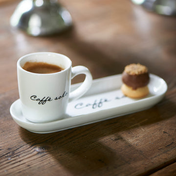 Tassen - und Untertassen - Set aus Porzellan mit Text, 85 ml, 1 Stück – Caffè Solo 2 - teilig | Rivièra Maison - Esszett Luxury | Stilvolles Wohnen mit Charakter