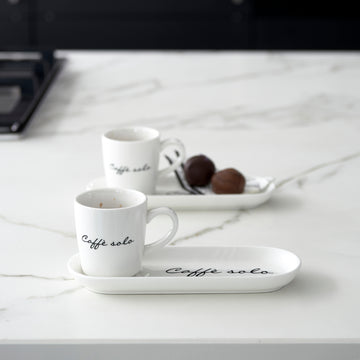 Tassen - und Untertassen - Set aus Porzellan mit Text, 85 ml, 1 Stück – Caffè Solo 2 - teilig | Rivièra Maison - Esszett Luxury | Stilvolles Wohnen mit Charakter