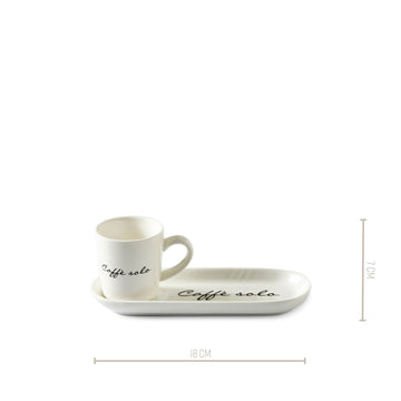 Tassen - und Untertassen - Set aus Porzellan mit Text, 85 ml, 1 Stück – Caffè Solo 2 - teilig | Rivièra Maison - Esszett Luxury | Stilvolles Wohnen mit Charakter