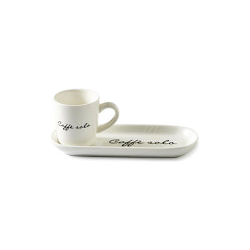 Tassen - und Untertassen - Set aus Porzellan mit Text, 85 ml, 1 Stück – Caffè Solo 2 - teilig | Rivièra Maison - Esszett Luxury | Stilvolles Wohnen mit Charakter