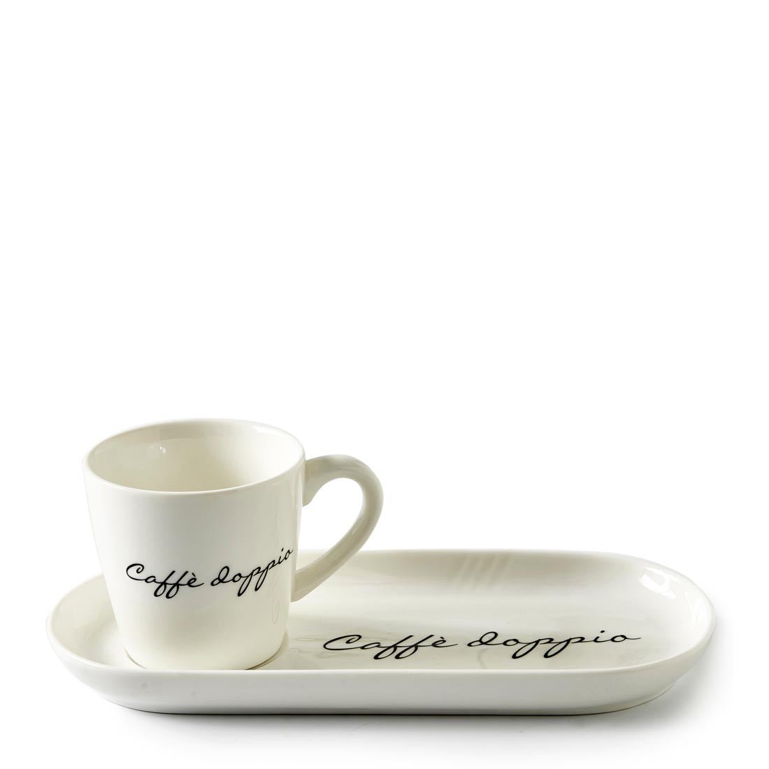 Tassen - und Untertassen - Set aus Porzellan mit Text, 85 ml, 2 Stück – Caffè Solo 2 - teilig | Rivièra Maison - Esszett Luxury | Stilvolles Wohnen mit Charakter