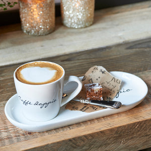 Tassen - und Untertassen - Set aus Porzellan mit Text, 85 ml, 2 Stück – Caffè Solo 2 - teilig | Rivièra Maison - Esszett Luxury | Stilvolles Wohnen mit Charakter