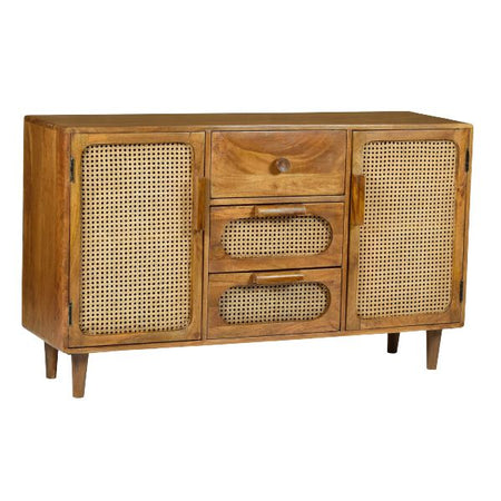 Sideboard – Massives Mangoholz, Rattantüren, Vintage Design, Elegante Oberfläche – June | Brix image