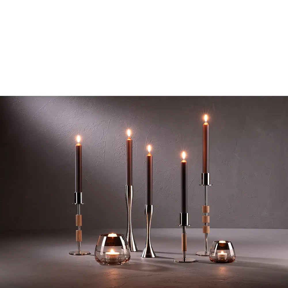 Kerzenständer – Eichenholz, Nickeloptik, Hochglanz - Portero | Fink Living