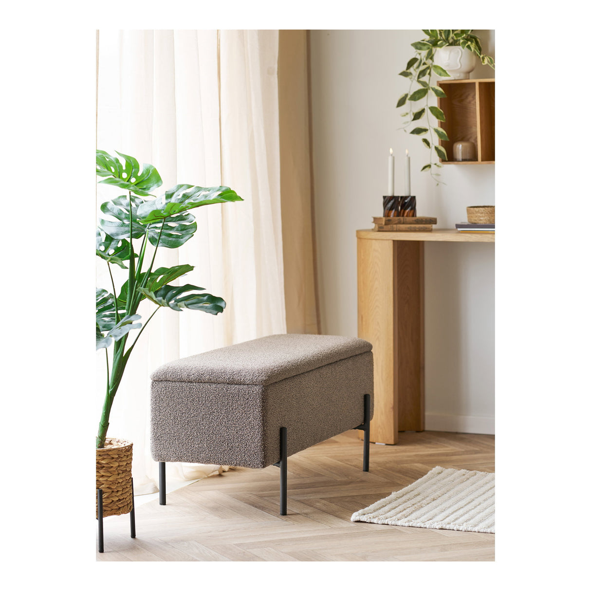 Sitzbank – Braunes Bouclé, Stauraum, 43 cm hoch - Watford | House Nordic