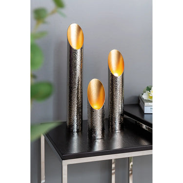Teelichthalter – Gehämmertes Metall, Silberner Glanz, Gold innen - Firat | Fink Living