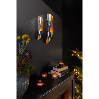Wandleuchter – Gehämmertes Metall, Gold innen, Silber Glanz - Musette | Fink Living