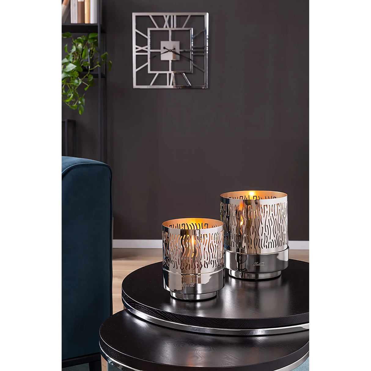 Windlicht – Silberoptik, Modernes Design, Pulverbeschichtet - Marian | Fink Living