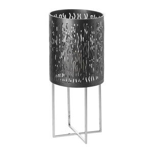 Windlicht – Schwarzes Metall, Silberner Glanz, Wellenförmiges Muster - Baccus | Fink Living