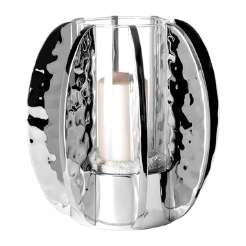 Windlicht – Hammerschlag Optik, Vernickelt, Glaszylinder - Glamour | Fink Living