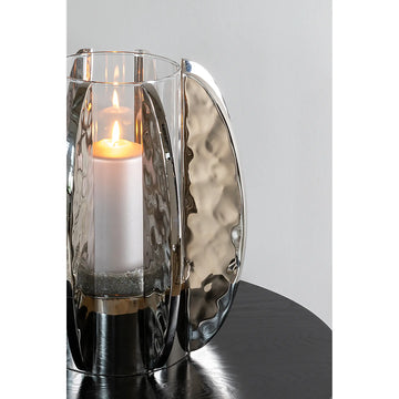 Windlicht – Hammerschlag Optik, Vernickelt, Glaszylinder - Glamour | Fink Living