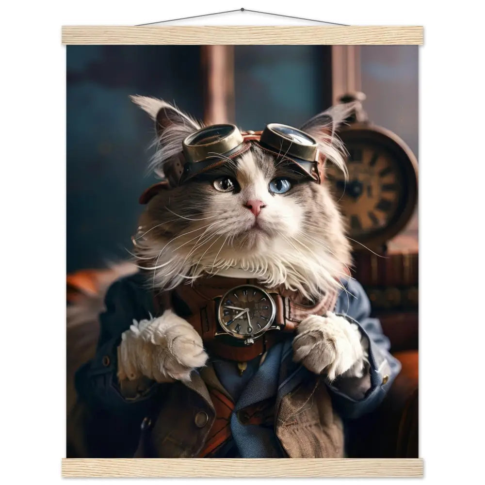 School Poster - Australian Mist Cat, Steampunk Outfit, Matte Paper, Magnetic Wood Hangers | St Tropez Art