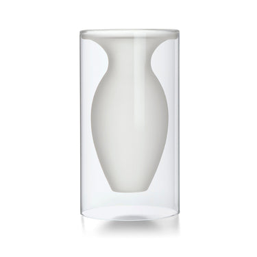 Vase mit schwebendem Glasdesign, matt-klar Kontrast und handgefertigter Verarbeitung – Esmeralda| Philippi