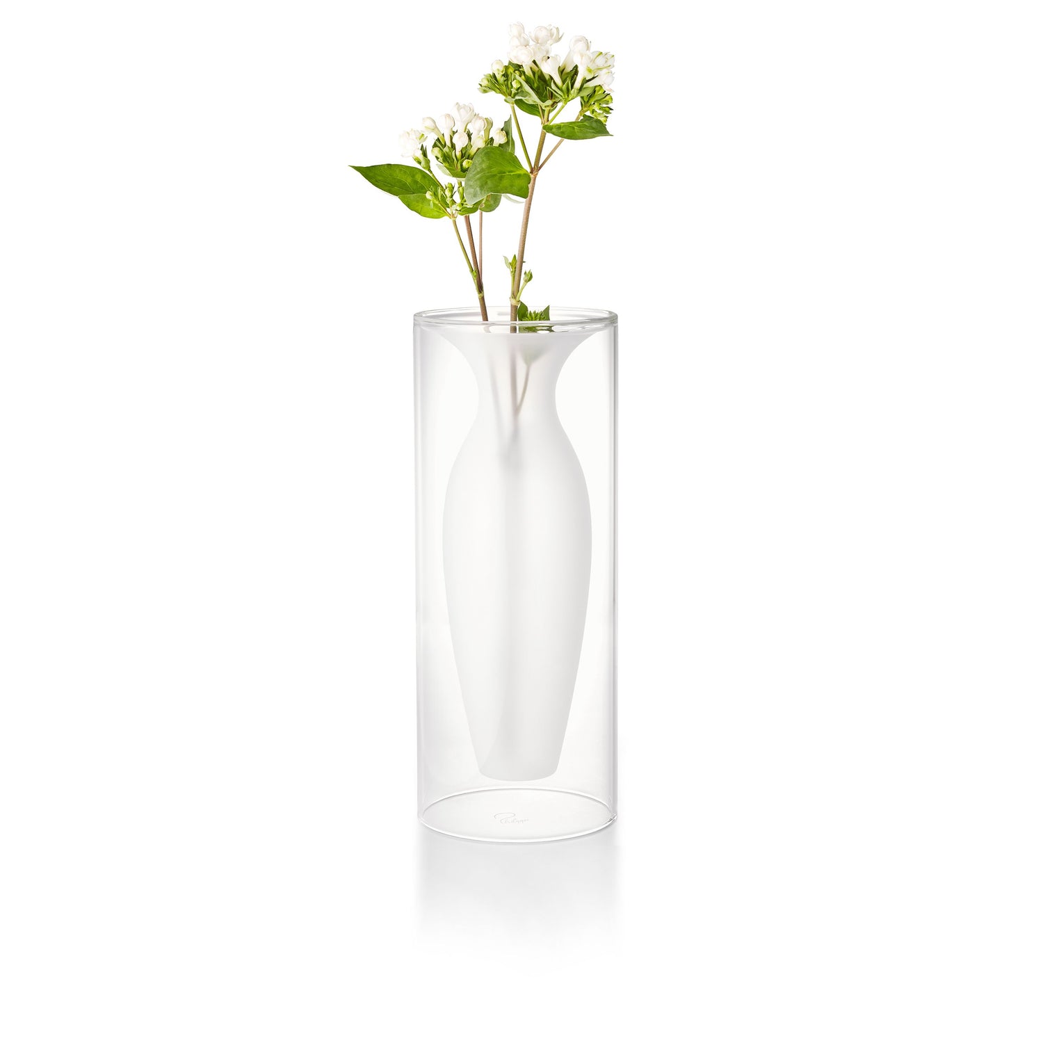 Vase mit schwebendem Glasdesign, matt-klar Kontrast und handgefertigter Verarbeitung – Esmeralda| Philippi