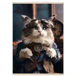 Schoolposter - Australian-Mist-Katze, blau-grauer Mantel, Lederakzente, bronzene Taschenuhr | St Tropez Art