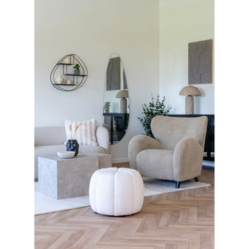 Pouf – Off-White Cover, Soft Upholstery, Round Design – Paisley | House Nordic