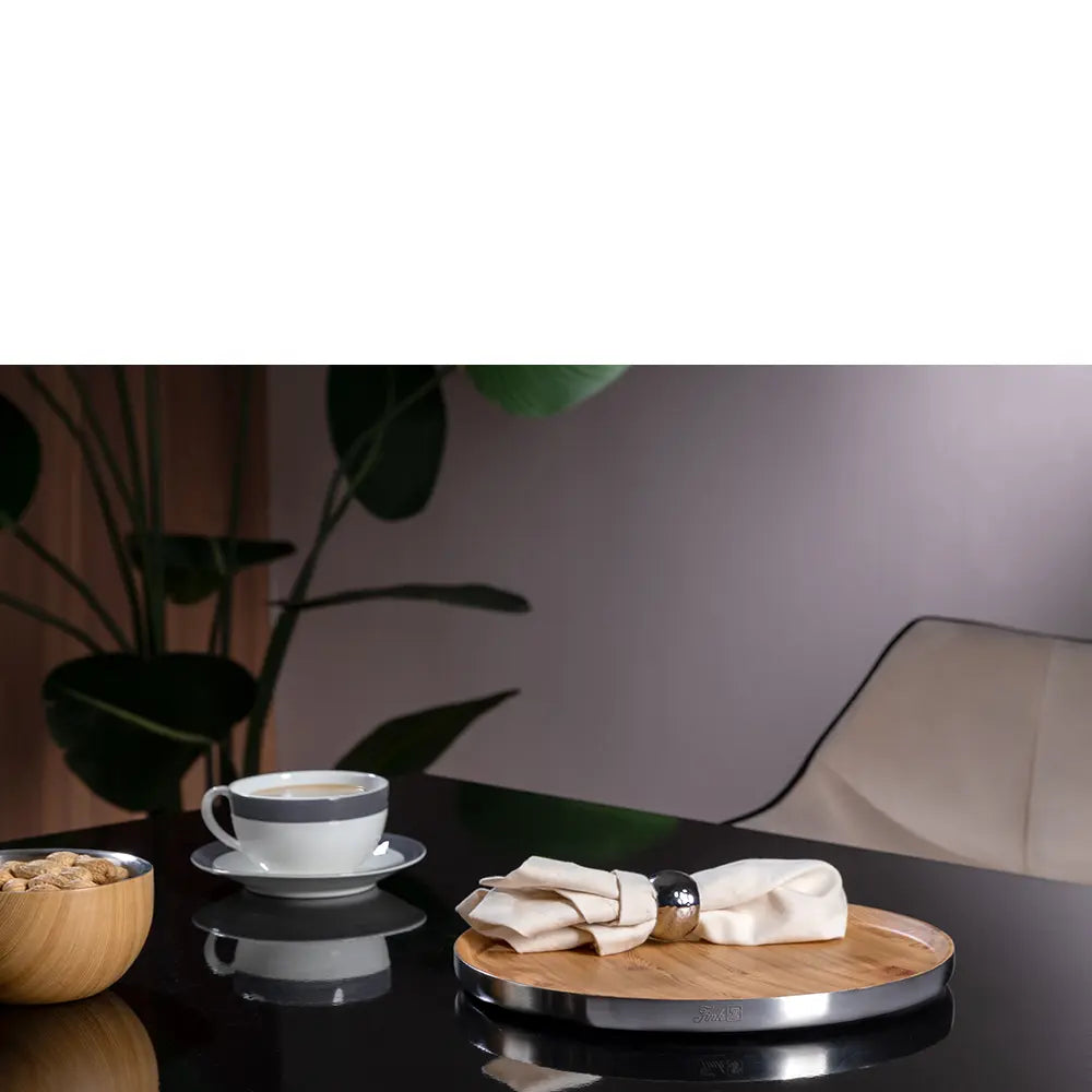 Tablett – Runde Form, Holzoptik Design, Edelstahl, Braun Silber - Timber | Fink Living