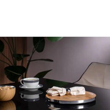 Tablett – Runde Form, Holzoptik Design, Edelstahl, Braun Silber - Timber | Fink Living