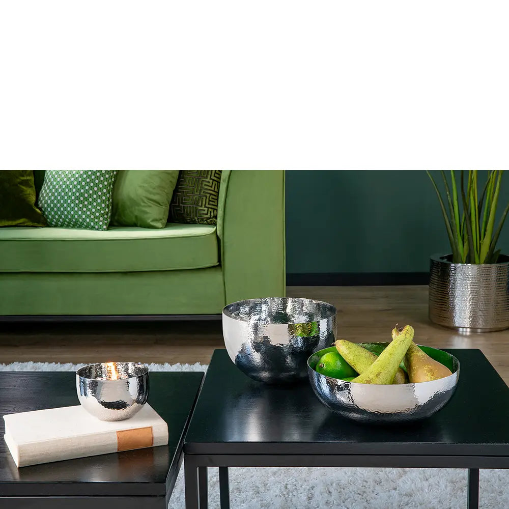 Schale – Polierter Stahl, Feines Dekor, Hammerschlag Optik - Mirta | Fink Living