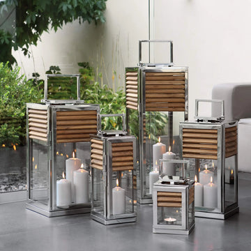 Laterne – Teakholz Rahmen, Polierter Edelstahl, Klare Verglasung - Genua | Fink Living