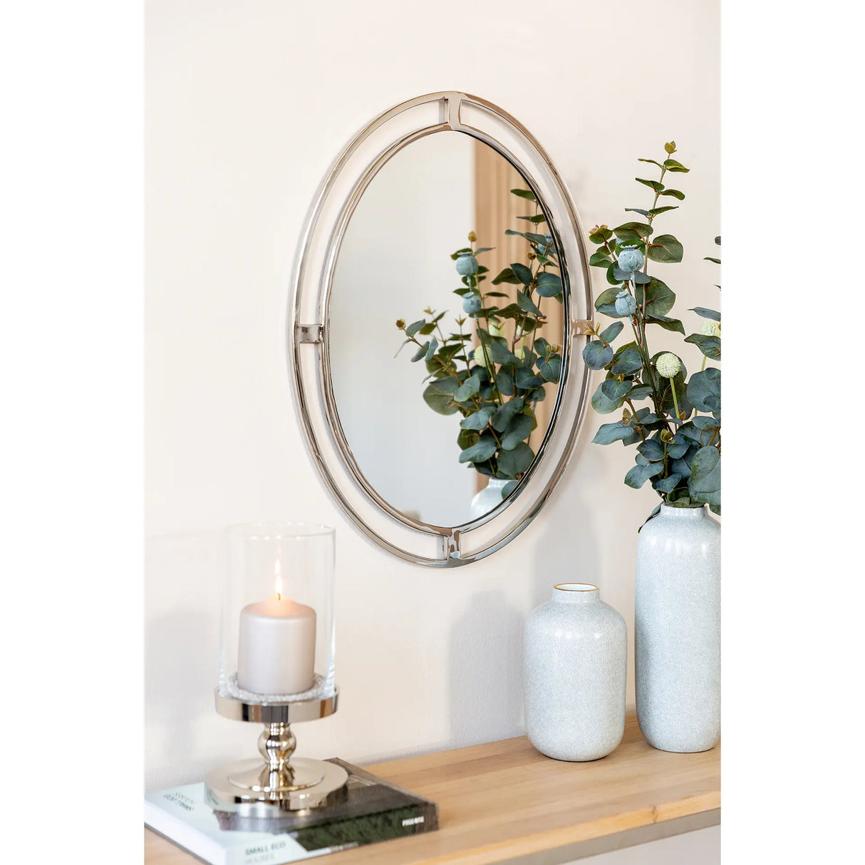 Wandspiegel – Ovales Design, Polierter Edelstahl, Eleganter Rahmen - Justine | Fink Living