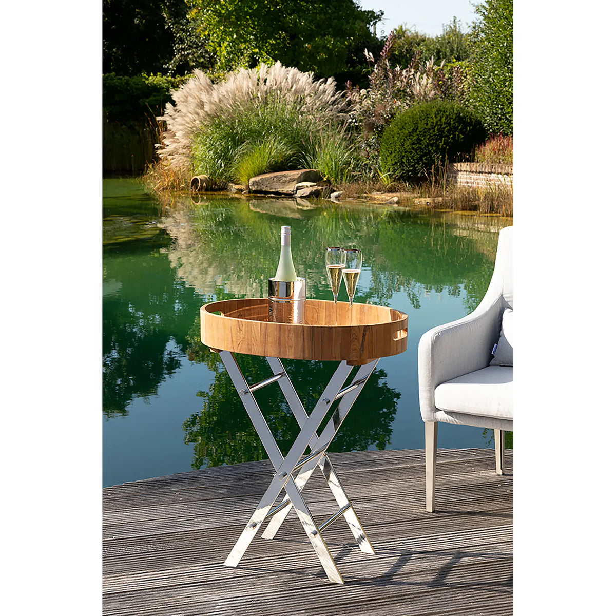 Beistelltisch – Helles Teak, Klappgestell, Außenbereich - Rodeo | Fink Living
