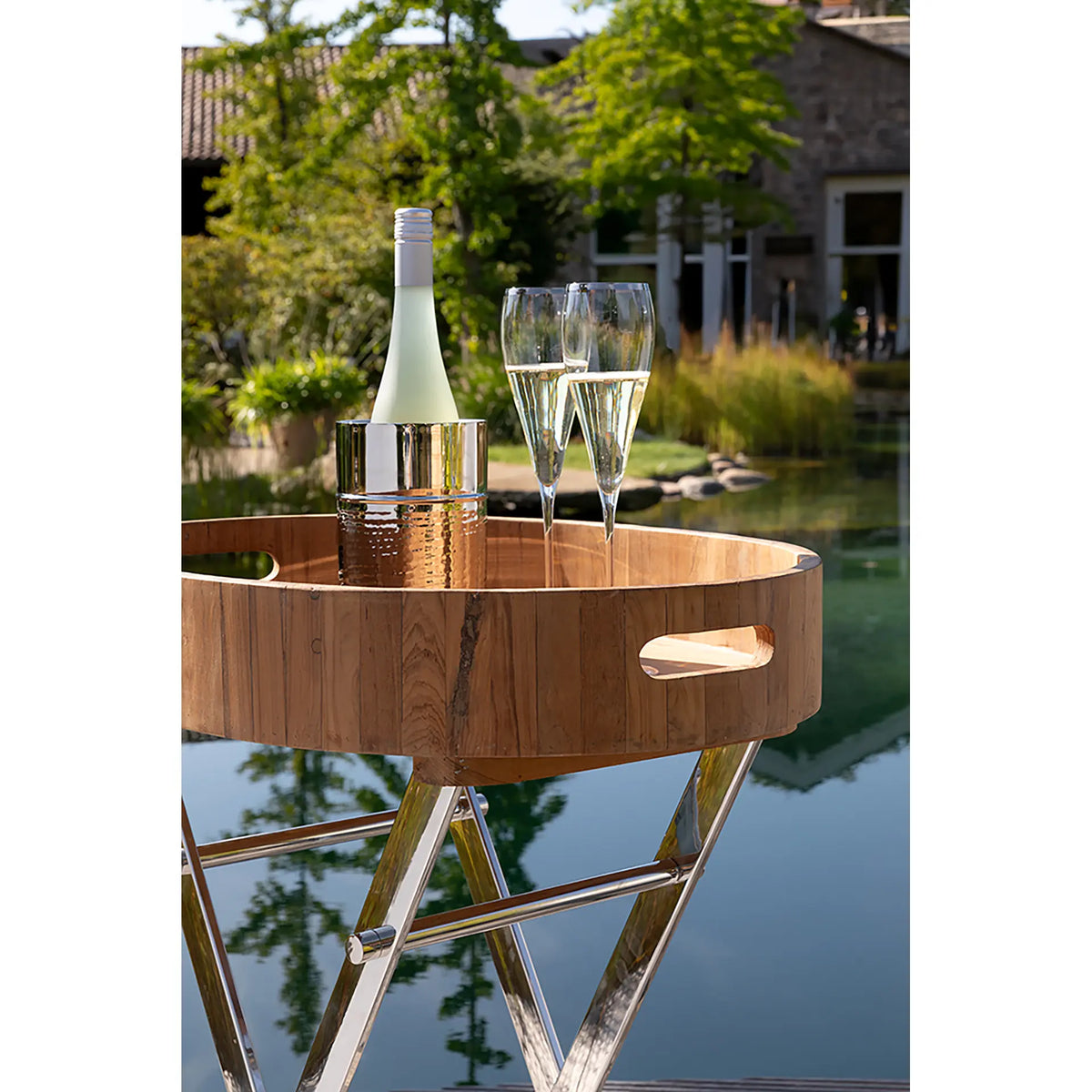 Beistelltisch – Helles Teak, Klappgestell, Außenbereich - Rodeo | Fink Living
