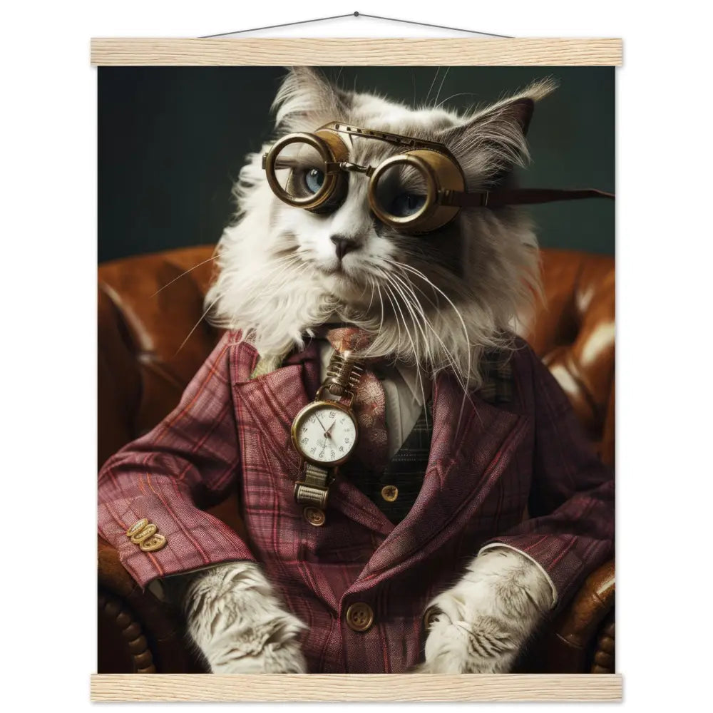 Schulposter - LaPerm-Katze-Motiv, mattes FSC-zertifiziertes Papier, Magnet-Holzleisten aus Kiefernholz, magnetische Holzdübel oben & unten | St Tropez Art