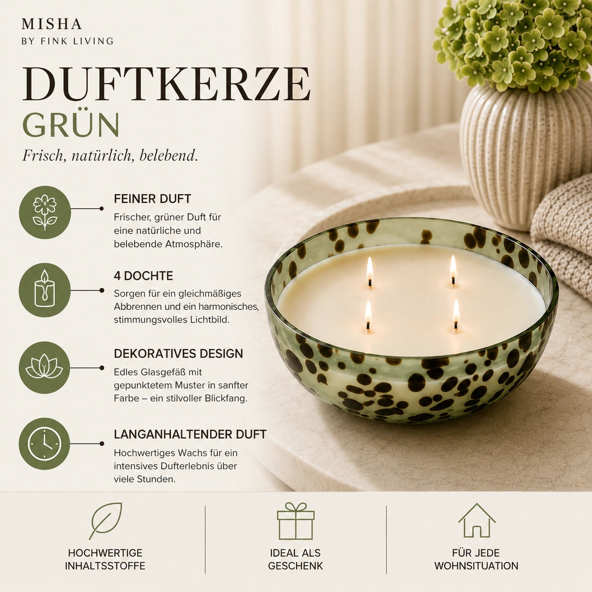 Duftkerze – Farbiges Glas, Sojawachs-Mix, Lange Brenndauer - Misha | Fink Living