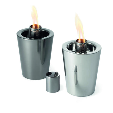 Table torch with polished silver finish and long-burning oil reservoir – Tarcia| Philippi