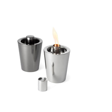 Table torch with polished silver finish and long-burning oil reservoir – Tarcia| Philippi