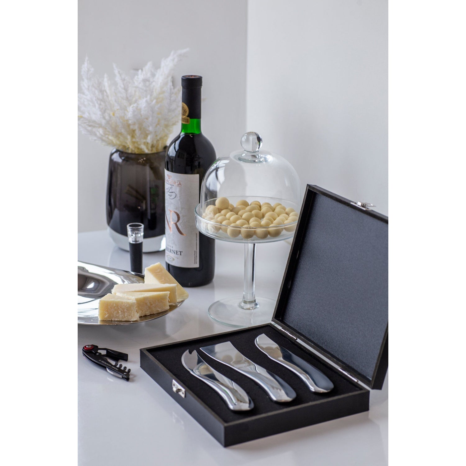 Käsemesserset Hochglänzender Edelstahl, Ergonomischer Wellen-Griff & Geschenk-Holzbox – Wave | Philippi
