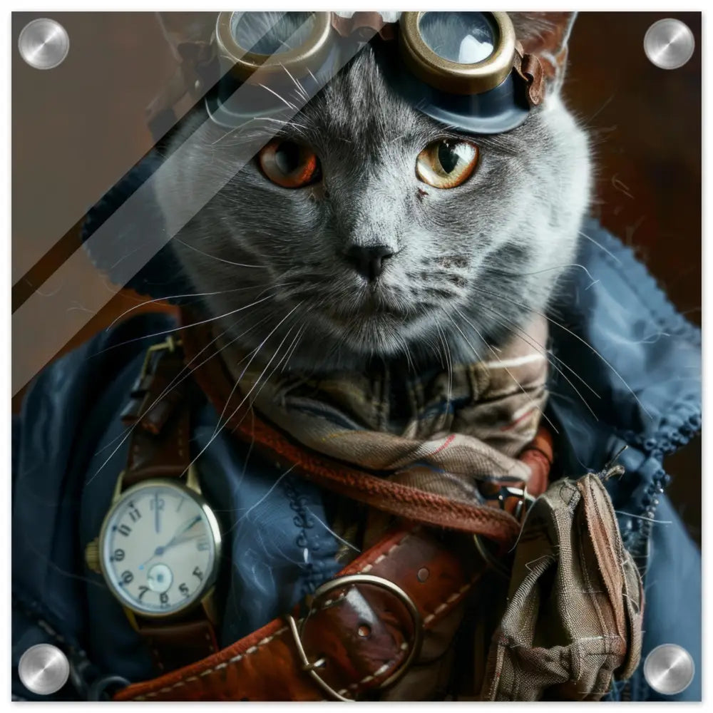 Schoolposter - Chartreux Katze, Steampunk-Outfit, Plexiglasdruck | St Tropez Art
