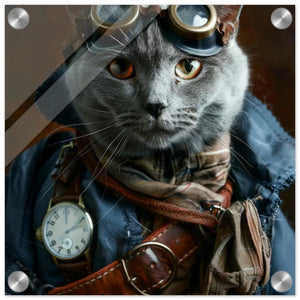 Schoolposter - Chartreux Katze, Steampunk-Outfit, Plexiglasdruck | St Tropez Art
