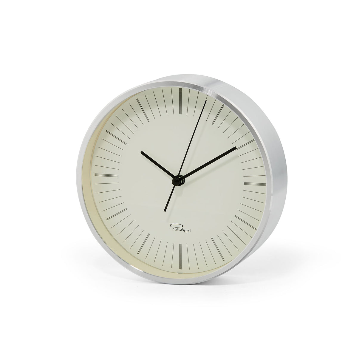 Wanduhr Geräuschloses Schleichwerk, Poliertes Aluminiumgehäuse, Zum Stellen oder Hängen – Tempus | Philippi