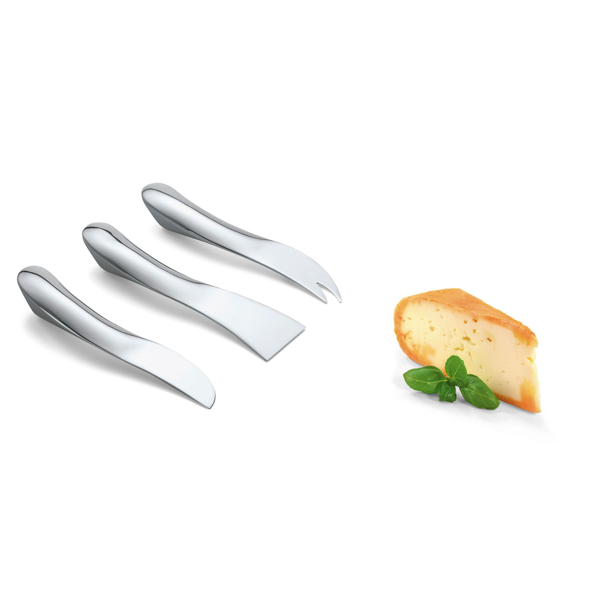 Käsemesserset Hochglänzender Edelstahl, Ergonomischer Wellen-Griff & Geschenk-Holzbox – Wave | Philippi