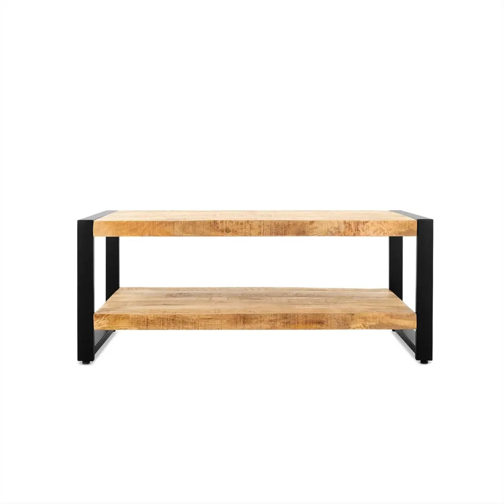 Couchtisch – Mangoholz Oberfläche, Schwarzes Stahlgestell, Natürliche Oberfläche, 110 cm - Britt | Benoa