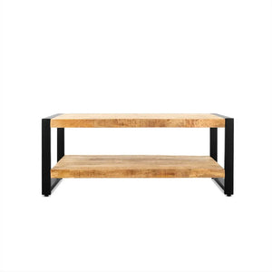 Couchtisch – Mangoholz Oberfläche, Schwarzes Stahlgestell, Natürliche Oberfläche, 110 cm - Britt | Benoa
