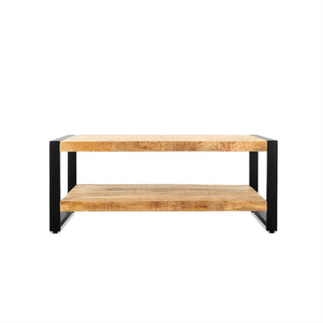 Couchtisch – Mangoholz Oberfläche, Schwarzes Stahlgestell, Natürliche Oberfläche, 110 cm - Britt | Benoa