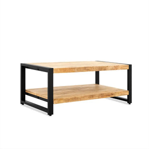 Couchtisch – Mangoholz Oberfläche, Schwarzes Stahlgestell, Natürliche Oberfläche, 110 cm - Britt | Benoa