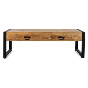 Couchtisch – Mangoholz, Stahlschrank, Schubladen, Modern - Britt | Benoa