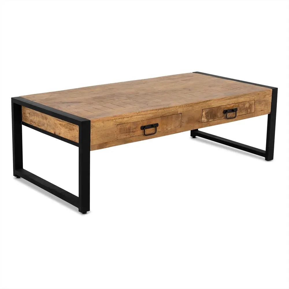 Couchtisch – Mangoholz, Stahlschrank, Schubladen, Modern - Britt | Benoa