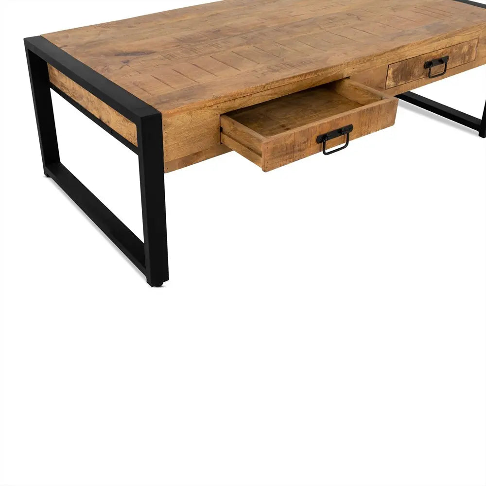 Couchtisch – Mangoholz, Stahlschrank, Schubladen, Modern - Britt | Benoa