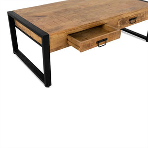 Couchtisch – Mangoholz, Stahlschrank, Schubladen, Modern - Britt | Benoa