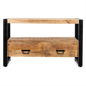 TV-Möbel – Natürliches Mangoholz, Schwarzer Stahl, Praktische Schubladen, 100 cm - Britt | Benoa
